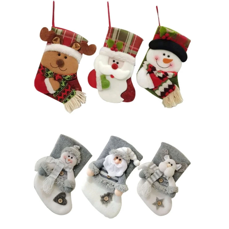 

50LB Cartoon Christmas Stocking 3pcs/set Hanging Ornament Gift Packaging Decor