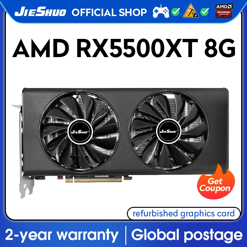 

Игровая видеокарта JIESHUO AMD RX 5500XT, 8 ГБ, 128 бит, GPU GDDR6 PCI-E 4,0 RX5500XT, 8 ГБ, для настольного ПК, для видеоофиса, KAS RVN CFX и т. Д.