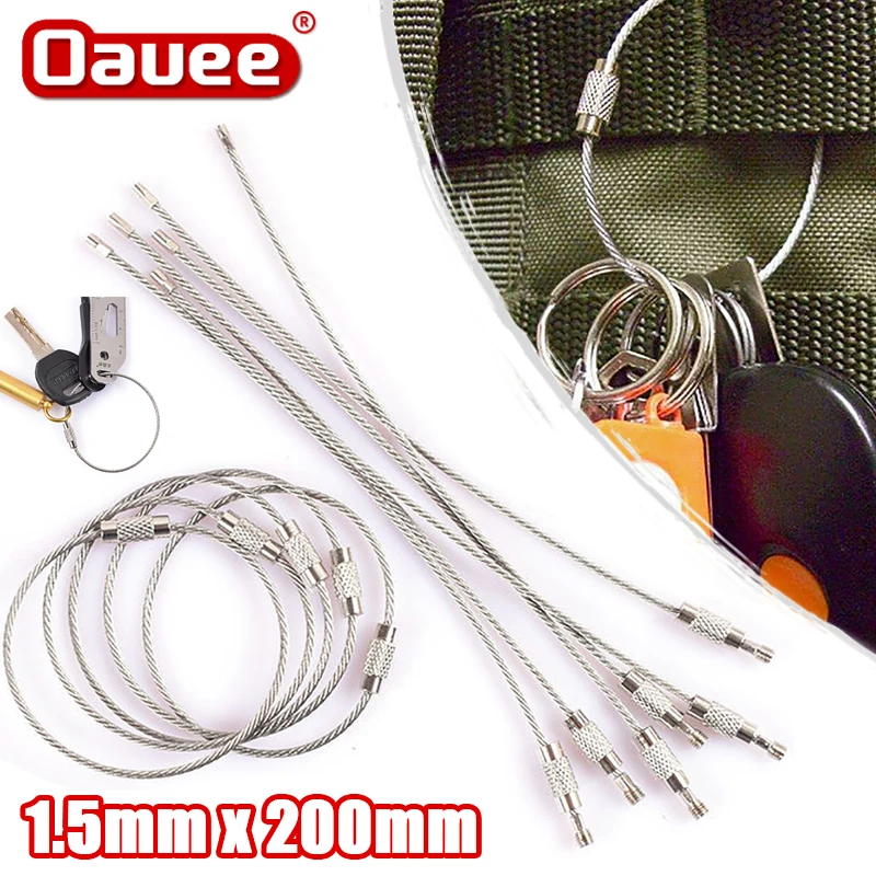 

10 шт./компл., трос-брелок, трос из нержавеющей стали, карабин, Походное кольцо для ключей, «сделай сам», ручной инструмент для закручивания ви...