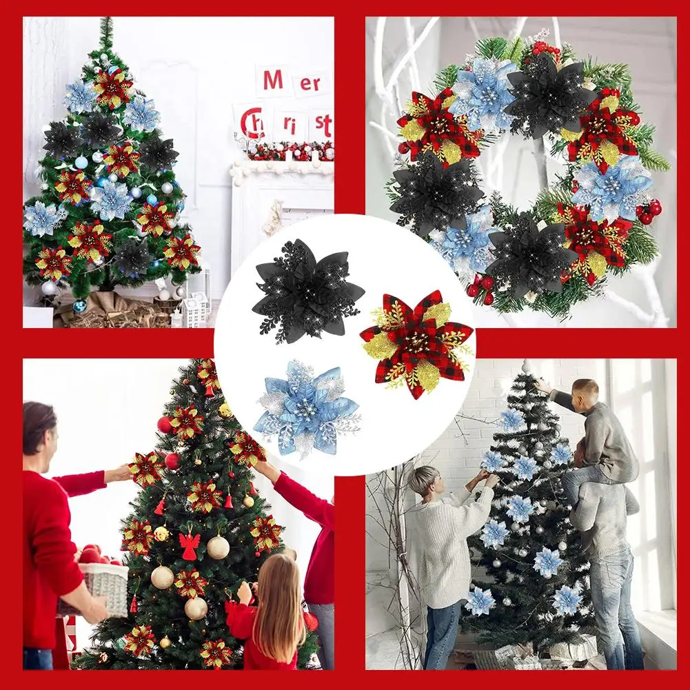 

Christma Simulation Flower Xmas Tree Glitter Artificial Party DIY Wreath Flower Drop Christma Merry Layered Decor Ornament D8V4