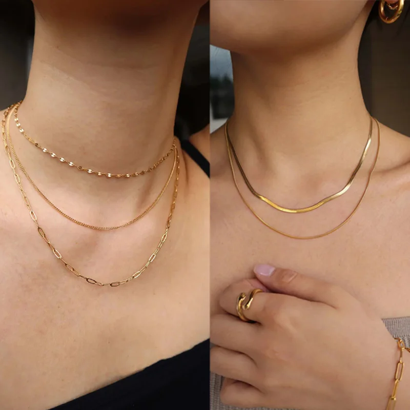 316L цепочка из нержавеющей стали ожерелье для женщин и девочек сложенное тонкое