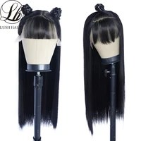 straight lace wig with bangs synthetic 13x4 lace wigs natural hairline fringe straight wigs glueless heat resistant fiber hair