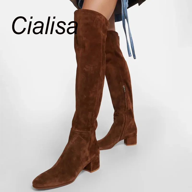 

Женские ботфорты на молнии Cialisa, высокие сапоги на среднем каблуке, большой размер 46, для осени и зимы, 2023