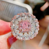 2022 new cherry blossom pink crystal imitated high carbon diamond ring for women charm wedding party fine jewelry gift