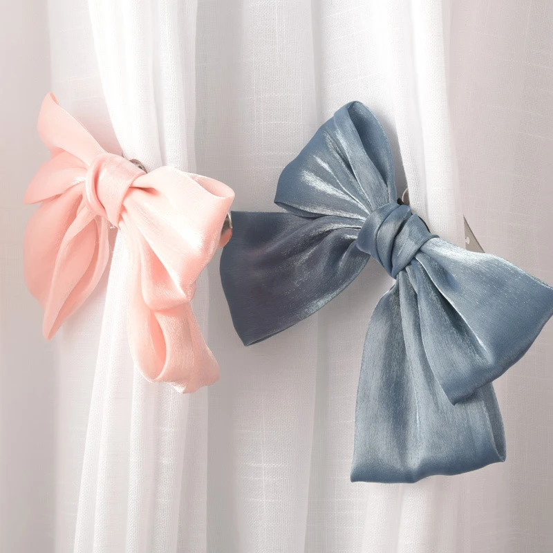 

Bowknot Curtain Buckle Clip Chiffon Strap Hanging Curtain Holders Accessories Home Decor Bow Beads Curtains Clips Tieback