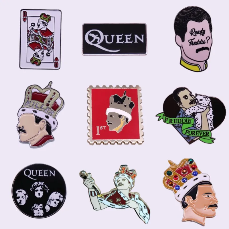 British Rock Band Queen Enamel Pins Custom Stamps King Crown Record Art Brooches Luxury Copper Lapel Badges Fashion Jewelry