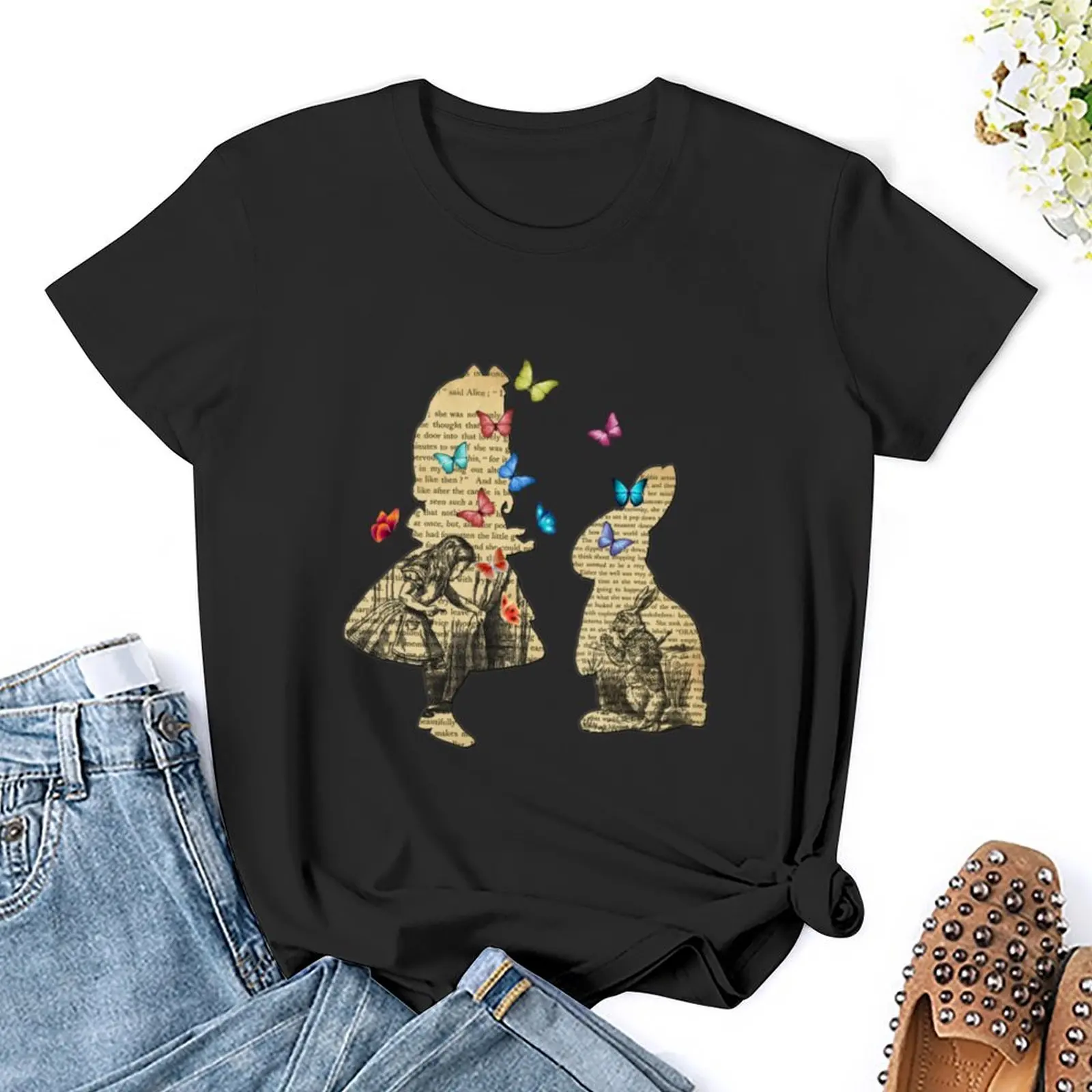 Alice &amp the Rabbit-винтажная женская футболка книга-страна чудес funnys одежда в Корейском