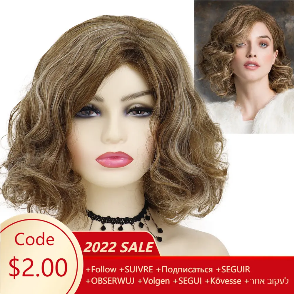 

GNIMEGIL женские парики короткие коричневые синтетические вьющиеся парики для женщин натуральные пушистые волосы для женщин Косплей Хэллоуин ...