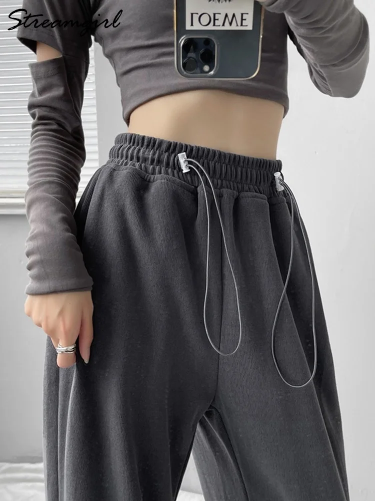 

Розовые спортивные штаны, джоггеры, женские осенние мешковатые брюки с широкими штанинами для женщин, темно-серые строгие брюки с высокой талией, женские спортивные штаны 2022
