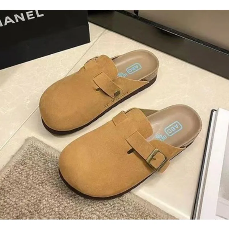 Весенние женские тапочки с закрытым носком замшевые сабо сандалии для женщин