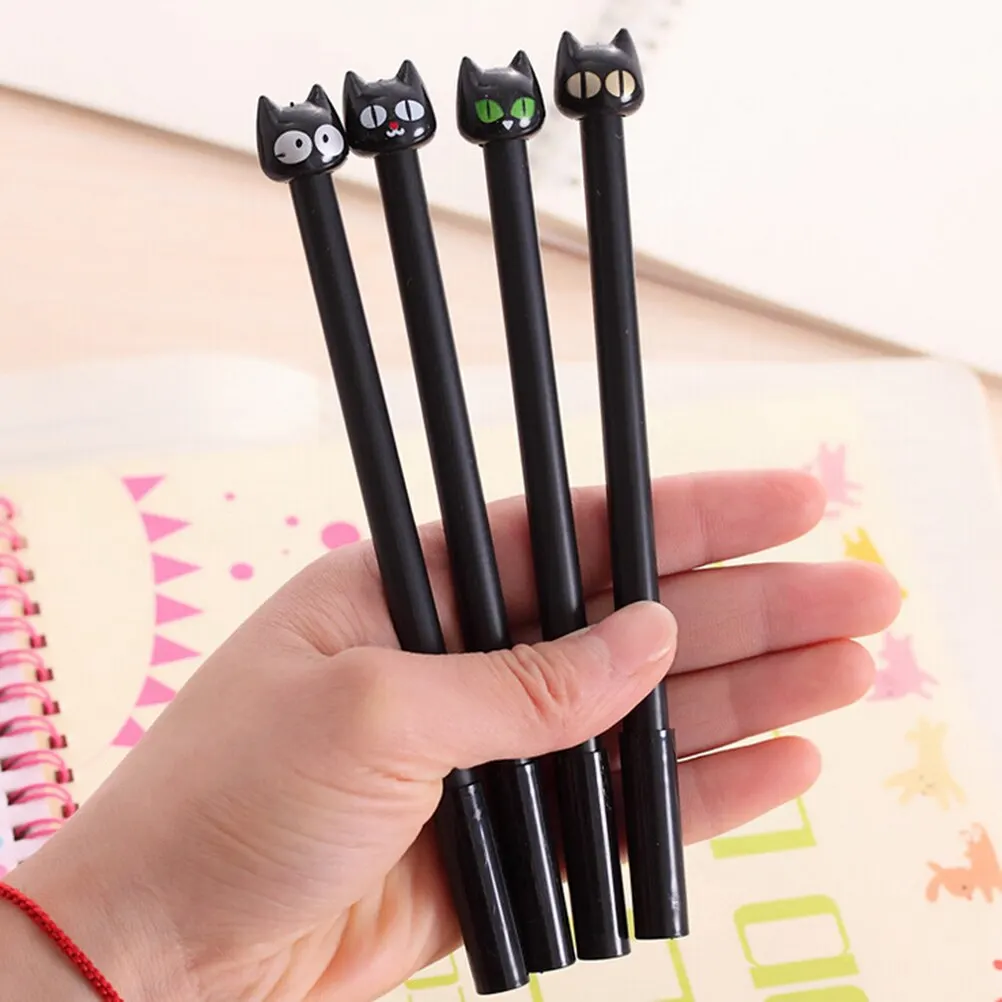 

4Pcs/lot Kawaii Cartoon Plastic Black Cat Gel Pen Pens For Kids Children Students Creative Gift School Supplies Stationery