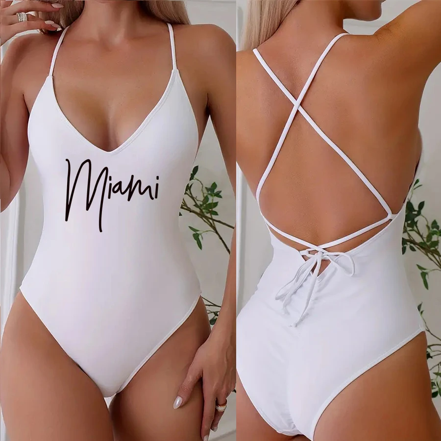 Женский Цельный Купальник В Стиле Майами С Подкладкой Глубоким V-образным