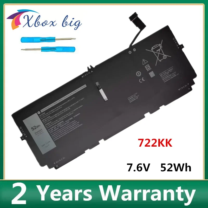 722KK Аккумулятор для ноутбука DELL XPS 13 9300 9310 9380 серии P117G P117G001 P117G002 2xxfw FP86V WN0N0 7 6 V 52Wh