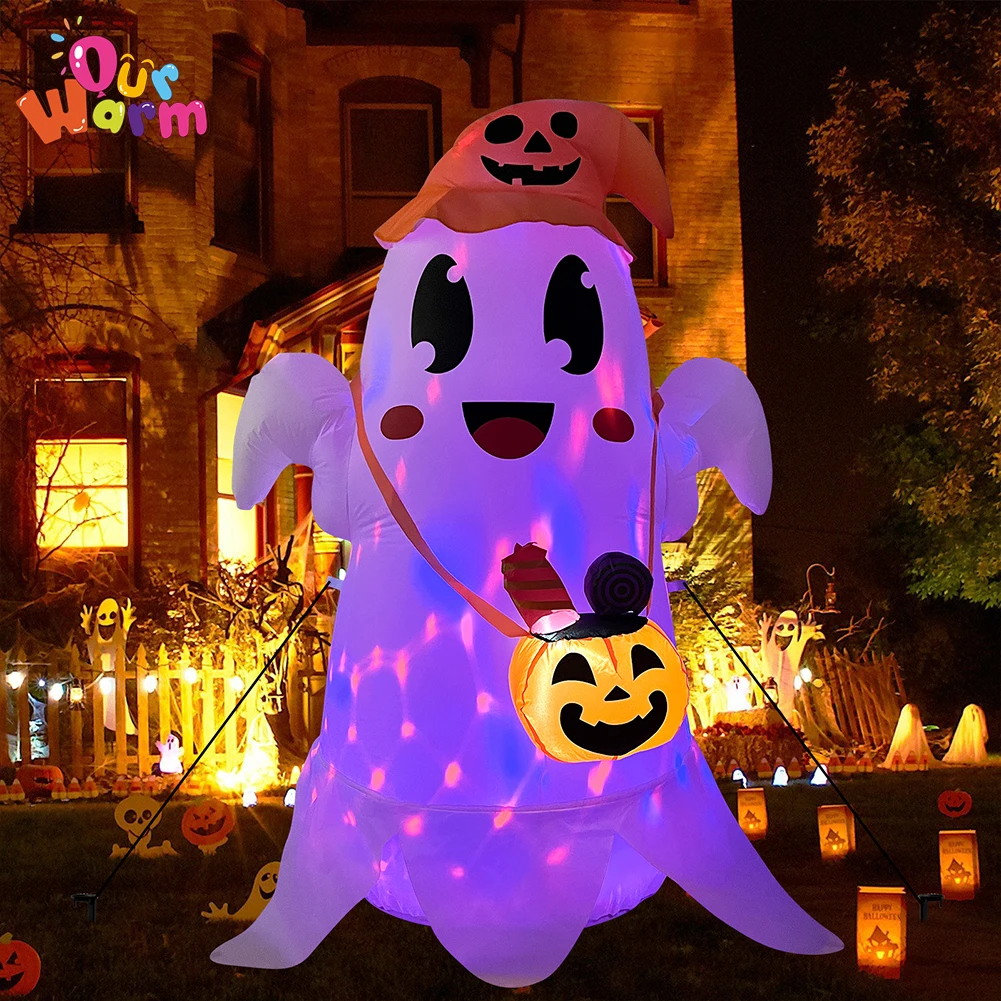 

OurWarm 5FT Halloween Decoration For Home Inflatable Outdoor Pumpkin Ghost With Rotating LED Light For Outdoor Indoor Yard Lawn