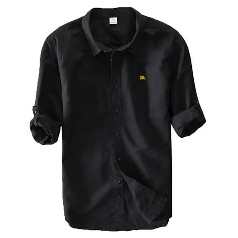 Рубашка мужская с вышивкой и длинным рукавом повседневная сорочка из льна хлопка