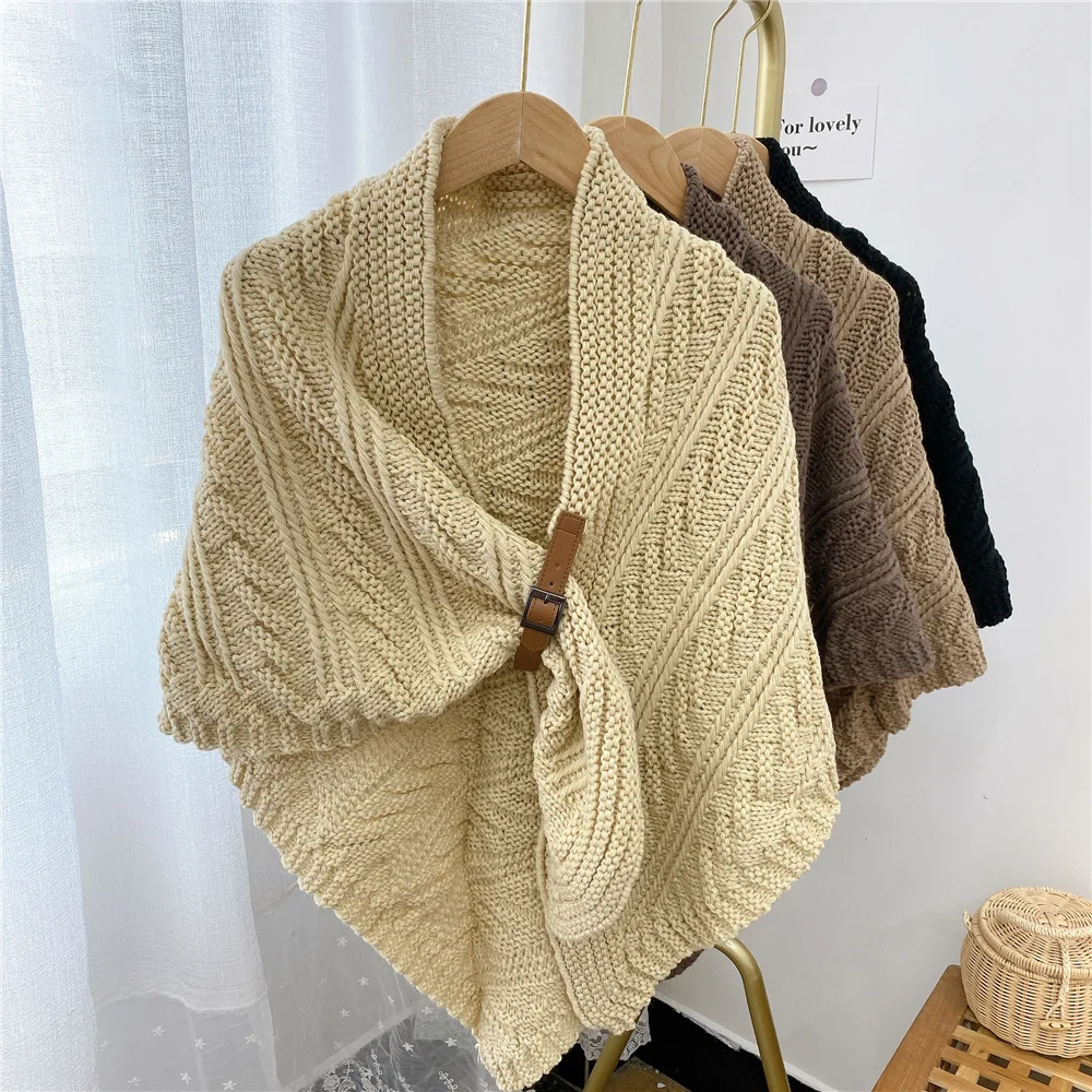 

Women Scarf Shawl Poncho Fashionable Women's Solid Colour Knitted Shawl Irregular Hem Gift D251