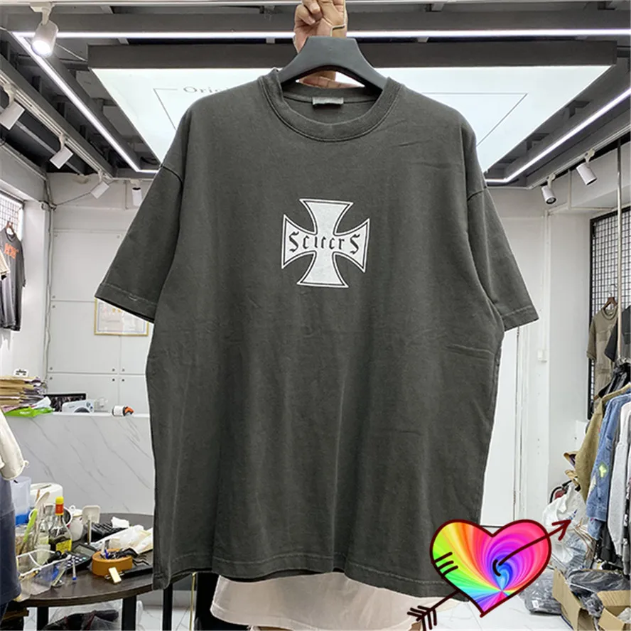 Винтажная серая футболка Askyurself 2022ss для мужчин и женщин майка с принтом коротким