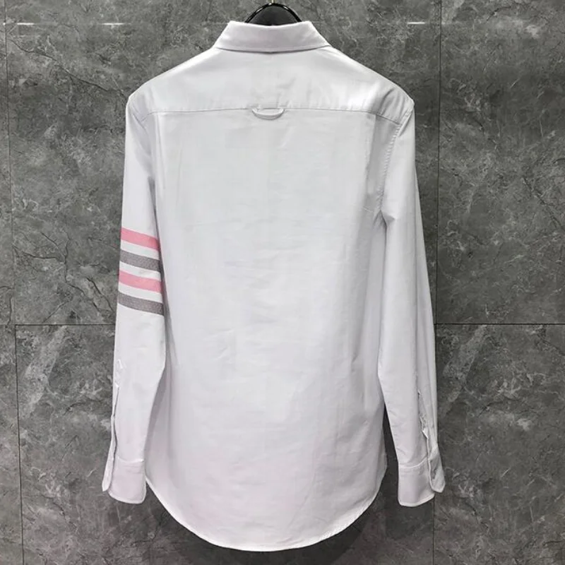 TB Shirts Men New Shirts Multicolor Sleeve Men Slim White Casual Shirt Turn Down Collar Oxford Textile Men's Clothing