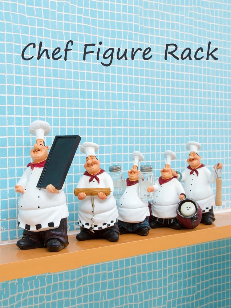 

Retro Resin Chef Salt Shaker Storage Rack White Top Hat Color Painting Figurines Kitchen Desktop Miniatures Home Decor Ornament