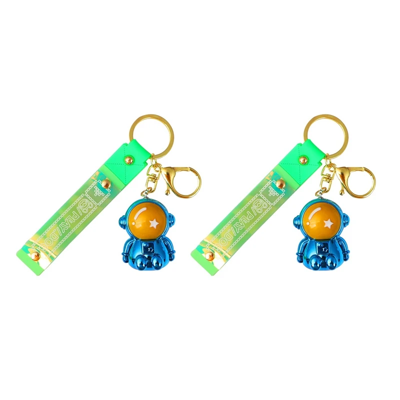 

2 Cartoon Cute Space Astronaut Rocket Planet Key Chain Spaceman Key Ring Male and Female Anime Car Accessories