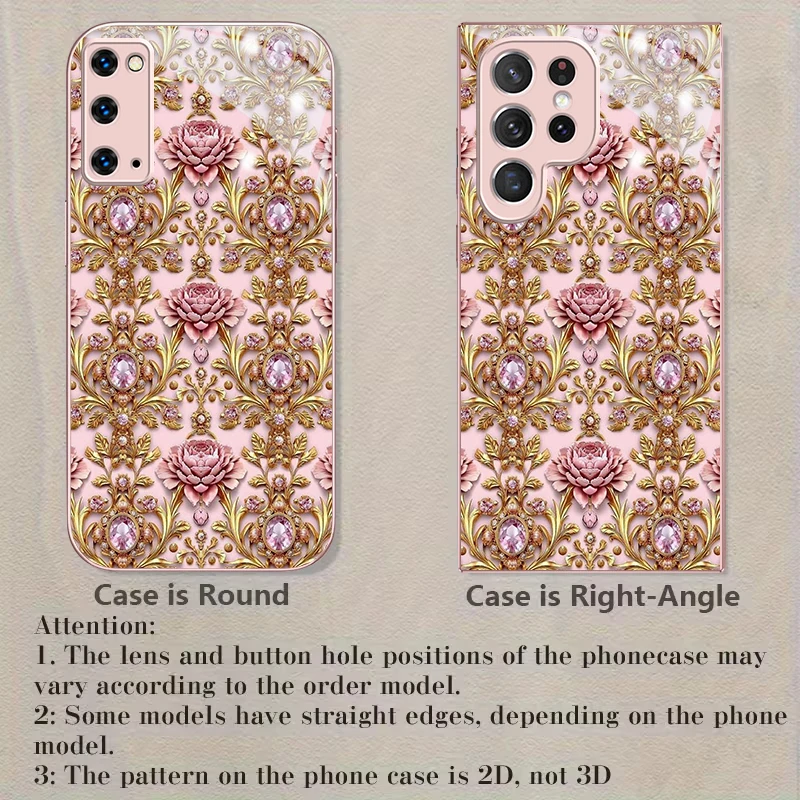 Чехол для телефона Rococo Gem Peony Dream из розового металлического стекла для Samsung S26 Ultra S25 Edge S24 FE S23 Plus S22 S21 S20 S22+ S25 (art.: 3920dcf205bab) - 3920dcf205bab