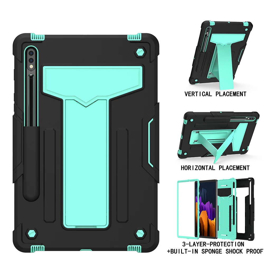 

For Samsung Galaxy Tab S7 Case T870 S6 Lite Shock Absorbent Dual Layer Silicone Hard PC Bumper Protective Tablet Cover Pad Funda