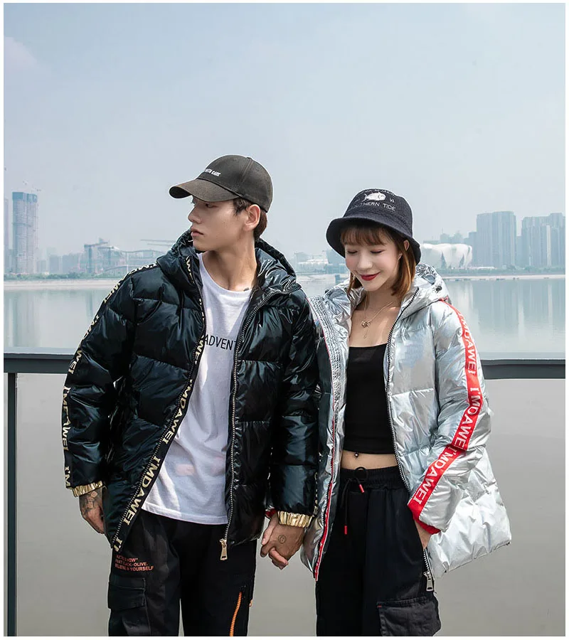 Men's Down Jacket 2022 Winter new Letter Printing Women Hooded Thick Warm  50% White Duck Down Coat Couple Clothes Black Silver