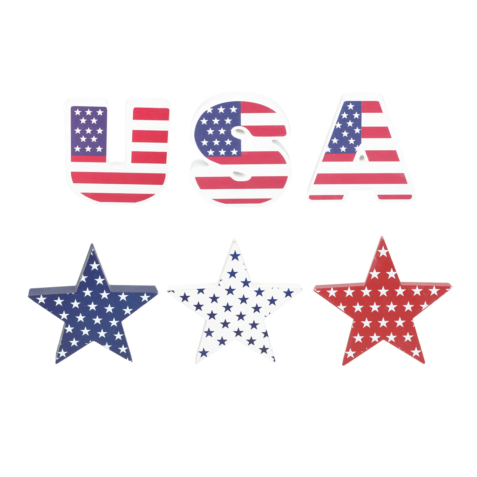 

6pcs Independence Day Star Decoration Wooden Decor Festival Desktop Adornment