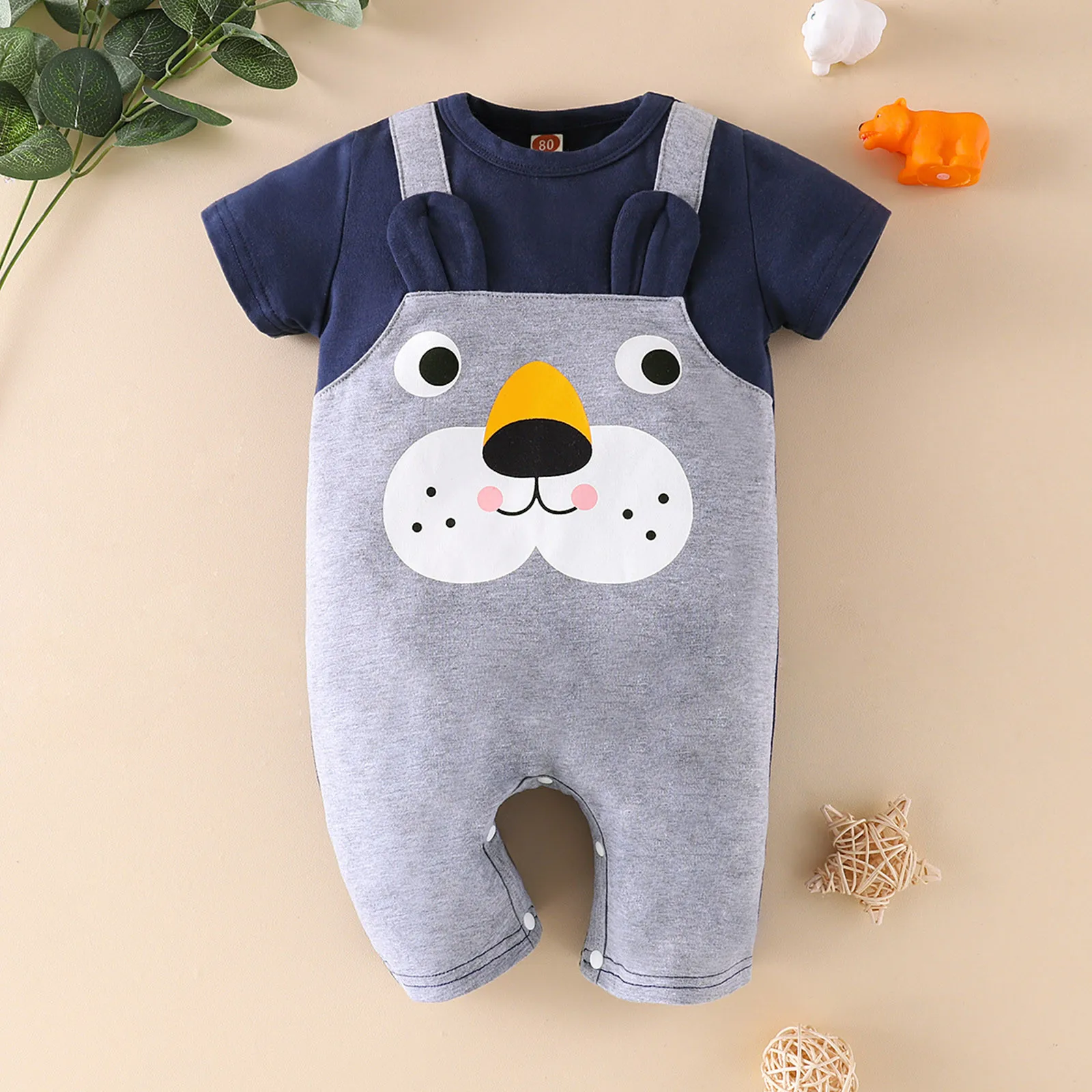 

Комбинезон для новорожденных 0-18 месяцев, с коротким рукавом и круглым вырезом