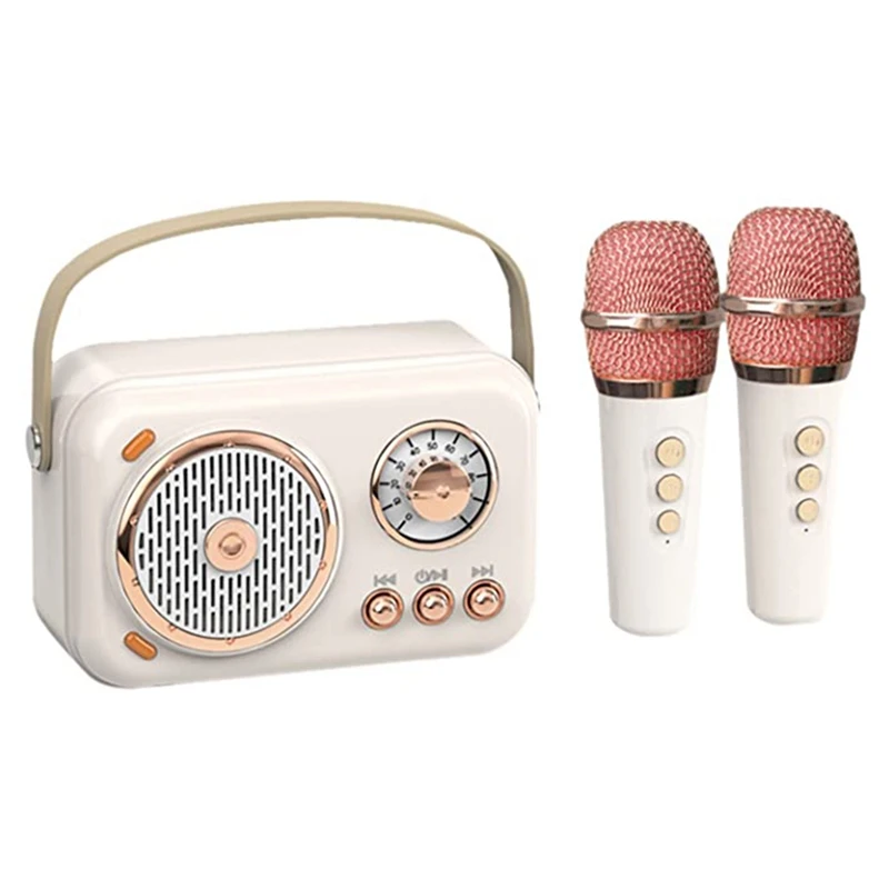 

Мини-караоке-машина с микрофоном, винтажный Bluetooth-динамик с домашней караоке-машиной (белый)