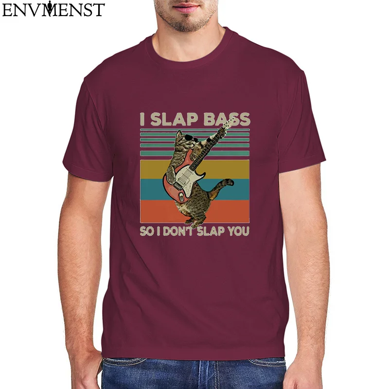 

Funny Cat Mens T Shirts Summer Loose Clothes Vintage Short Sleeve I Slap Bass So I Don't Slap Don't Slap Cat Lovers T-Shirt 2023