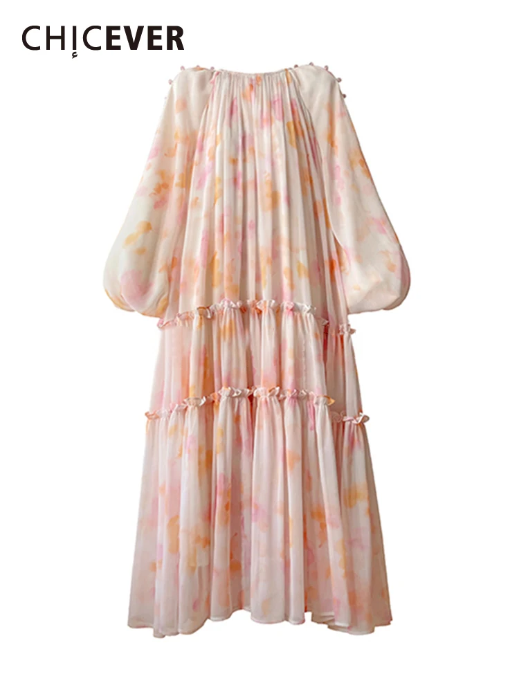 

Женское платье-трапеция CHICEVER, разноцветное платье средней длины с круглым вырезом, длинным рукавом и высокой талией, на шнуровке, с принтом и рюшами