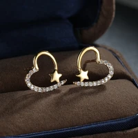 elegant golden color love heart star white crystal stud earrings for women wedding engagement bride jewelry gift