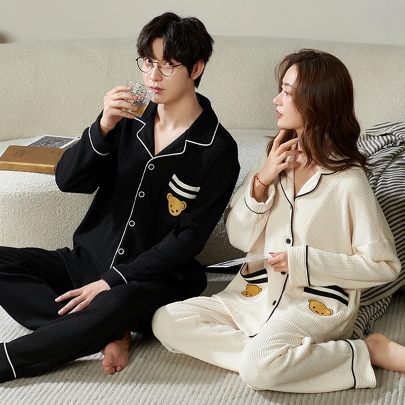 QUHENG Newest Pajamas Men Sets for Cotton Autumn Winter Thick Warm Long Sleeve Trousers Sleepwear Women Set Home Clothing