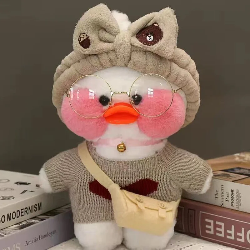 LaLafanfan Kawaii Cafe Duck Plush Toy Cute Decorative Pillows Plush Stuffed Lucky Duck Cartoon Soft Doll Birthday Gift for Kids
