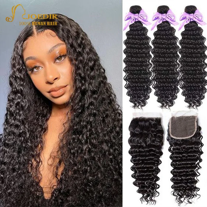 Joedir Deep Wave Bundles With Frontal Brazilian Hair Bundles Human Hair Extension 3/4 Human Hair Bundles With Closure Hair Remy