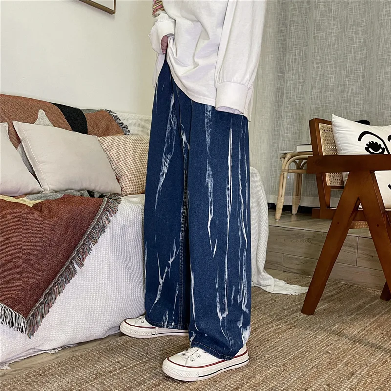 Men's Fashion Wide Leg Pants Baggy Homme Men Denim Trousers Classic Cargo Pocket Jeans Blue Men Casual Pants S-3XL Streetwear