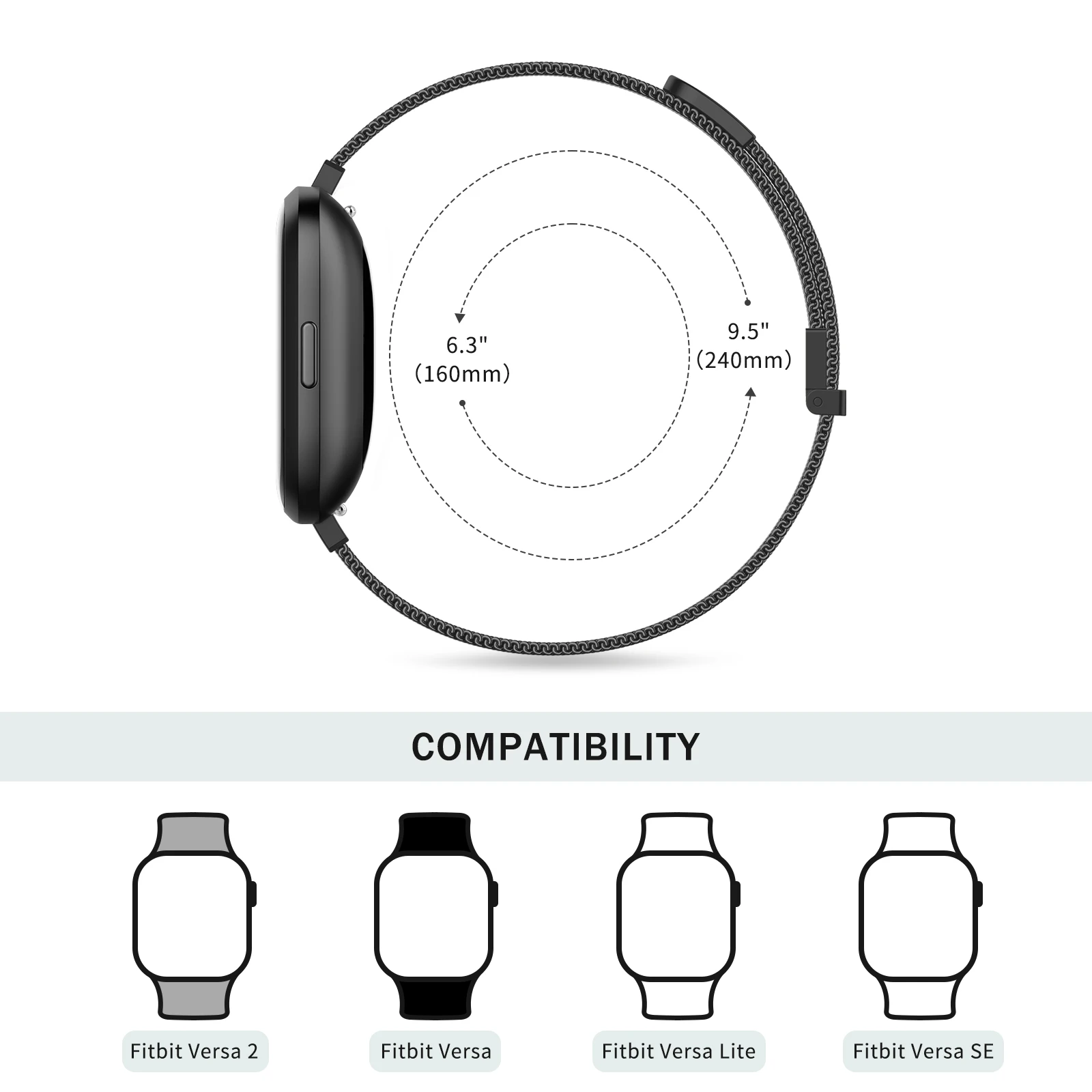 Newest Metal Magnetic Strap For Fitbit Versa/Versa 2/Versa Lite Band Bracelet Watchband For Fitbit Versa SE Strap Hanging Loop