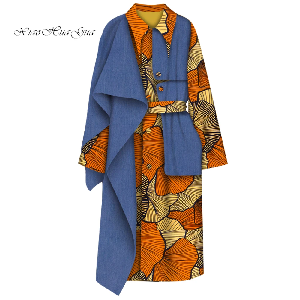 Autumn Women African Style Trench Coat Vintage Tunic Sashes Retros Windbreaker Female African Print Long Coat Tops WY5665