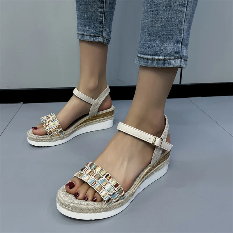 New Women Sandals Platform Wedges High Heels Woman Sandals Ladies Wedges Sandals Female Woman Slipper Retro Gold Silver Sandal