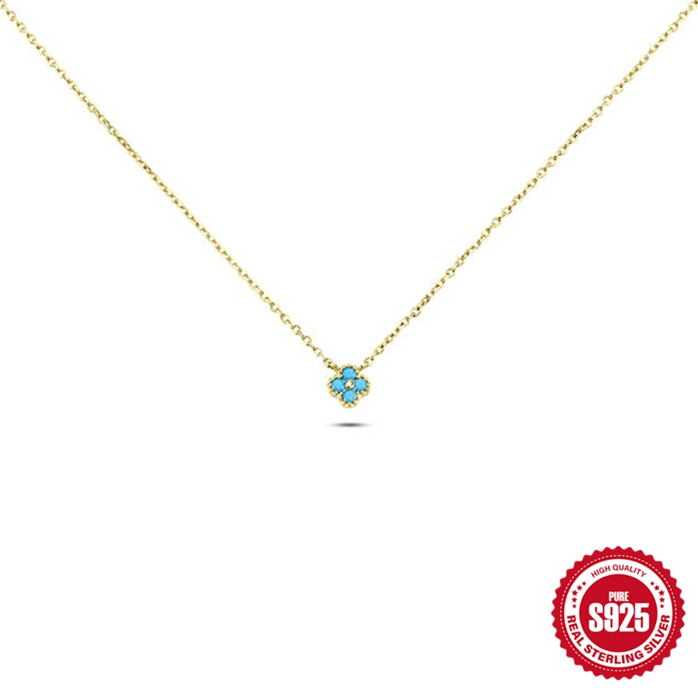 

AIDE 925 Sterling Silver Turquoise Flower Fine Jewelry Set Stud Earrings Pendant Necklaces Chain for Women Gifts Collares Choker
