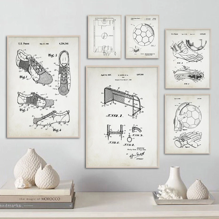 

Soccer Cleat Goal Ball Shoes Sport Patent Poster Vintage Canvas Painting Print Wall Art Picture Living Room Interior Home Decor