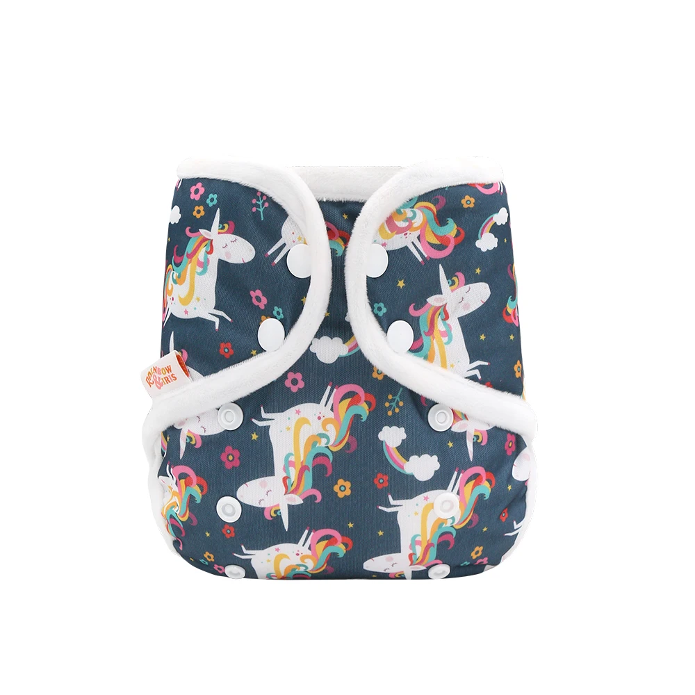 

Многоразовые изысканные подгузники Rainbo & Iris серии # Unicorn, модные регулируемые подгузники размером от 3 до 15 кг