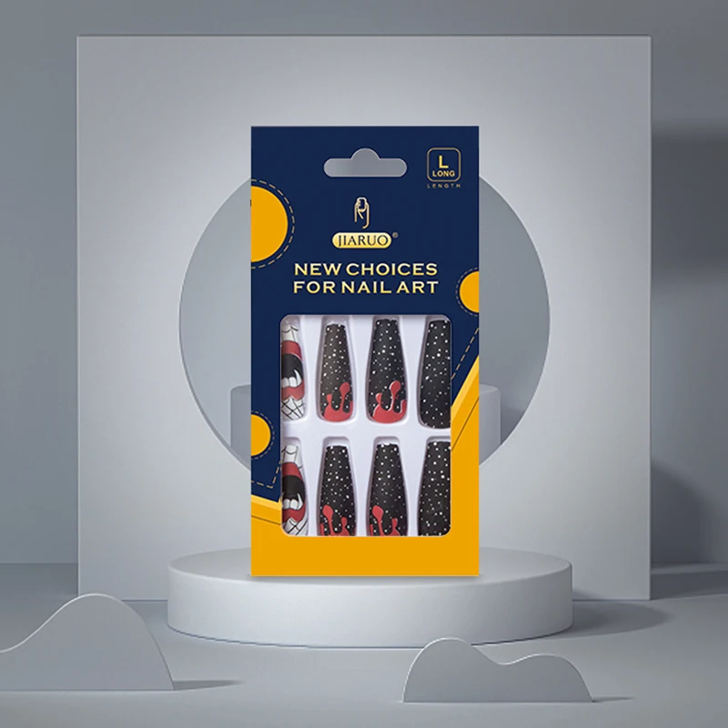 

JIARUO 24PCS/BOX Long Press on Coffin Nails Fake Nail Y2k Halloween Vampire Spider Web Red Blood Nails Full Coverage Nail Patch