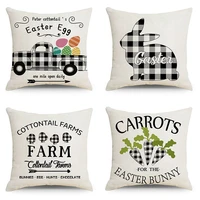 rabbit easter eggs truck carrot cushion cover black plaid throw pillow cover nordic room decoration pillowcase for home car sofa