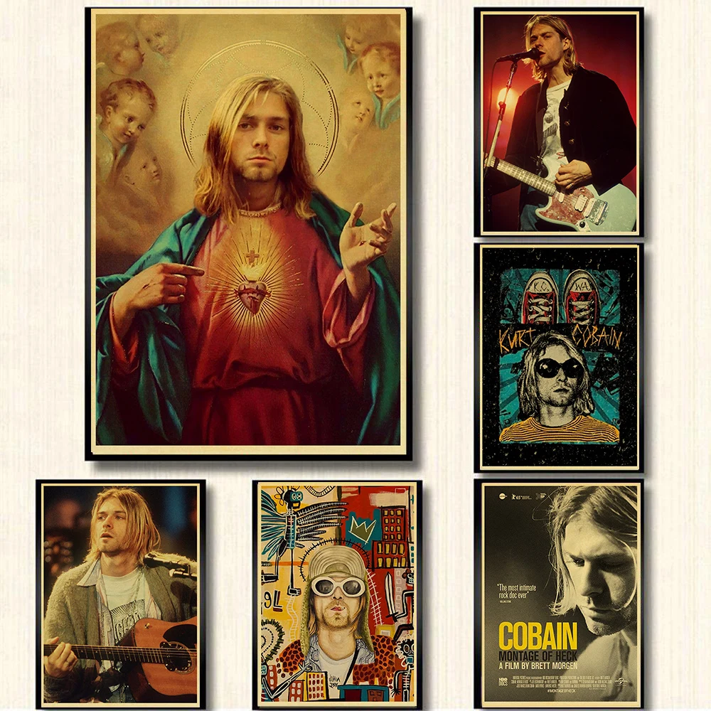 

Singer Cobain Posters Rock and Roll Music Kurt Retro Kraft Paper Sticker DIY Fans Room Bar Cafe Decor Gift Art Wall Paintings