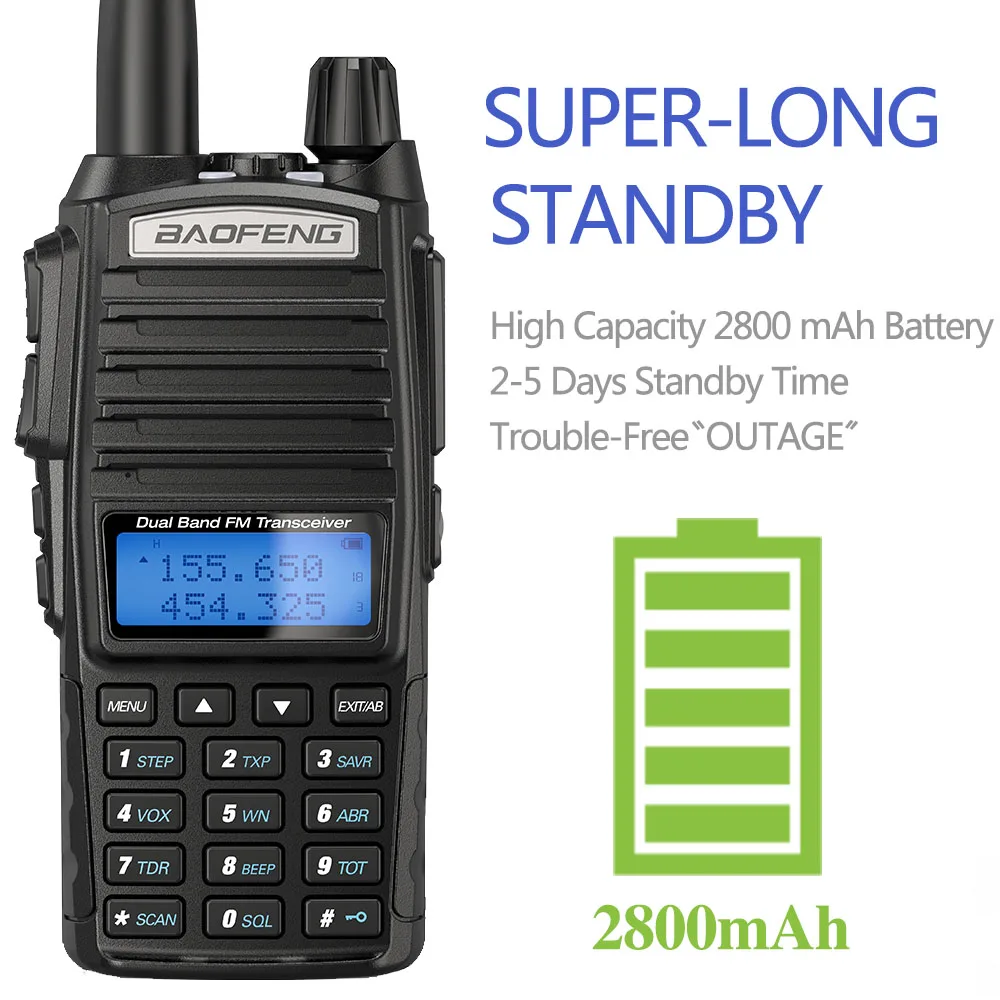 BaoFeng UV-82 8W Ham Two Way Radio 2-PTT Walkie Talkie Tri-Power Dual band 136-174MHz 400-520MHz Handheld Transceiver uv-5r