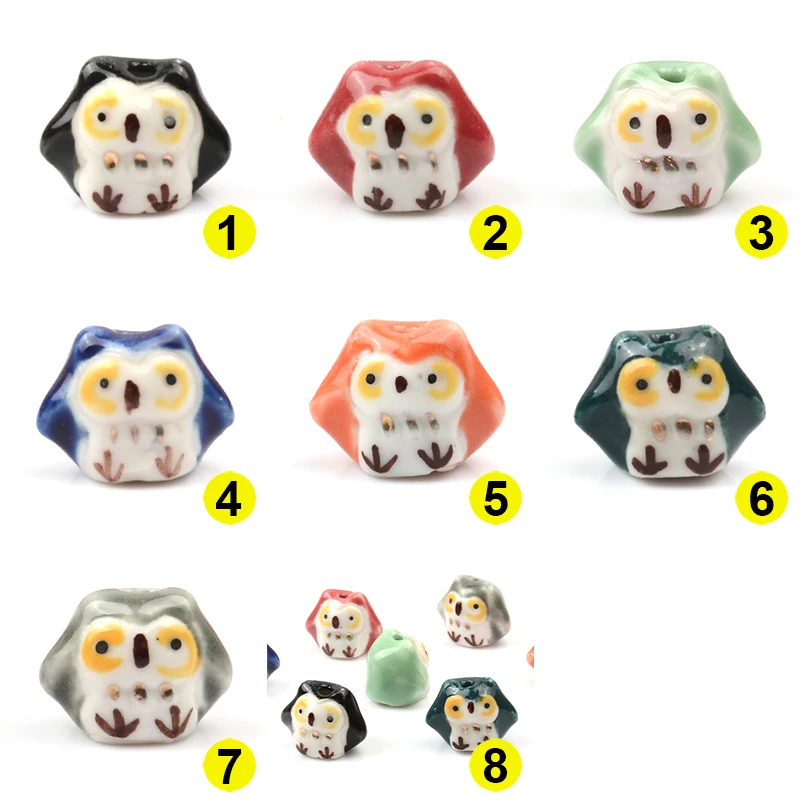 

13X17mm Hand Painted Owl Ceramic Beads for Jewelry Making Loose Spacer Porcelain Beads Diy Accesorios Supplies
