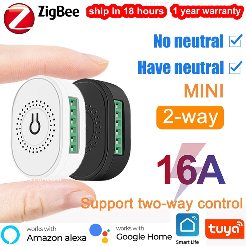

New Tuya Smart ZigBee 3.0 16A Mini DIY Switch Relay Breaker Neutral Wire Smart Family Home Life Alexa Google 2-way Control