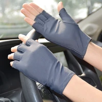 1pair spandex gloves thin stretch half finger solid color sun protection unisex breathable driving gloves performance gloves